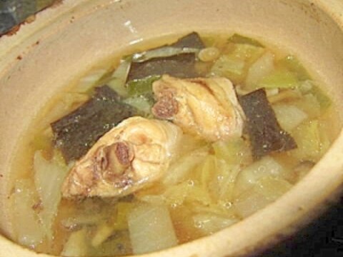 骨付きチキン白菜葱水炊き（ポン酢たれ）